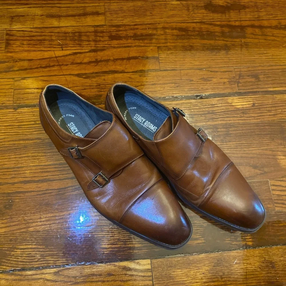 Stacey Adams Bayne Leather Cap Toe Double Monk Strap Dress Shoes Men’s Size 12M